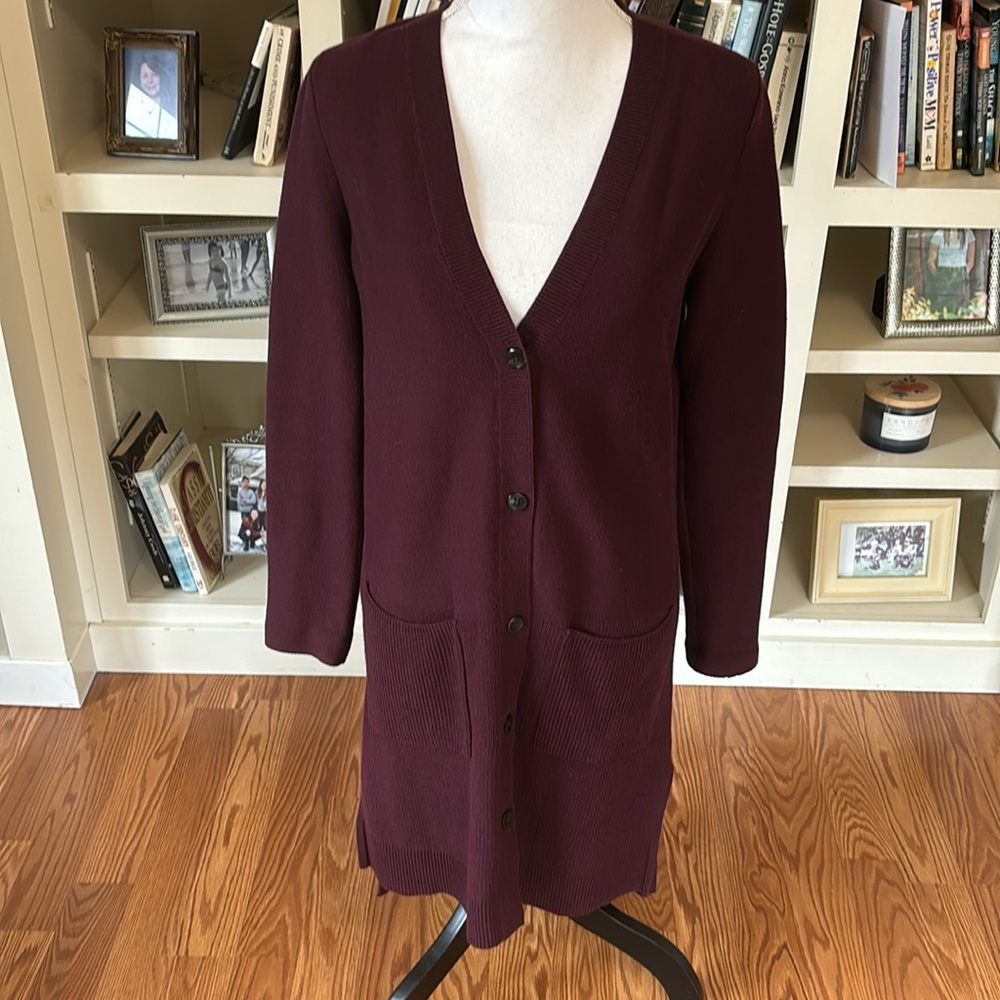 J. Jill Burgundy Long Ribbed Cardigan Size XS
